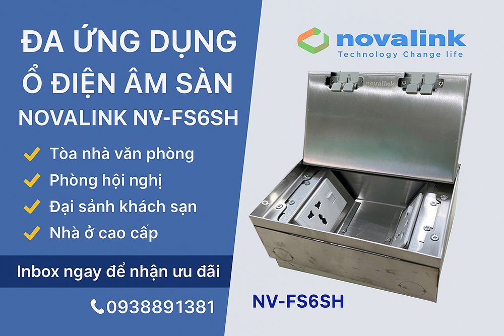 Hộp điện âm sàn Novalink NV-FS6SH - Lắp 6 thiết bị, chống nước IP35